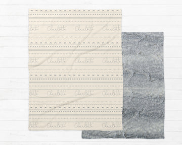 Custom Big Kid's Gray Mudcloth Print Blanket | Personalized Ivory Minky & Gray Fur Back - Cozy & Large