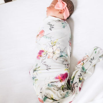 kimberly floral baby girl personalized stretchy swaddle