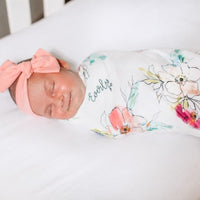 kimberly floral print personalized stretchy swaddle for baby girl