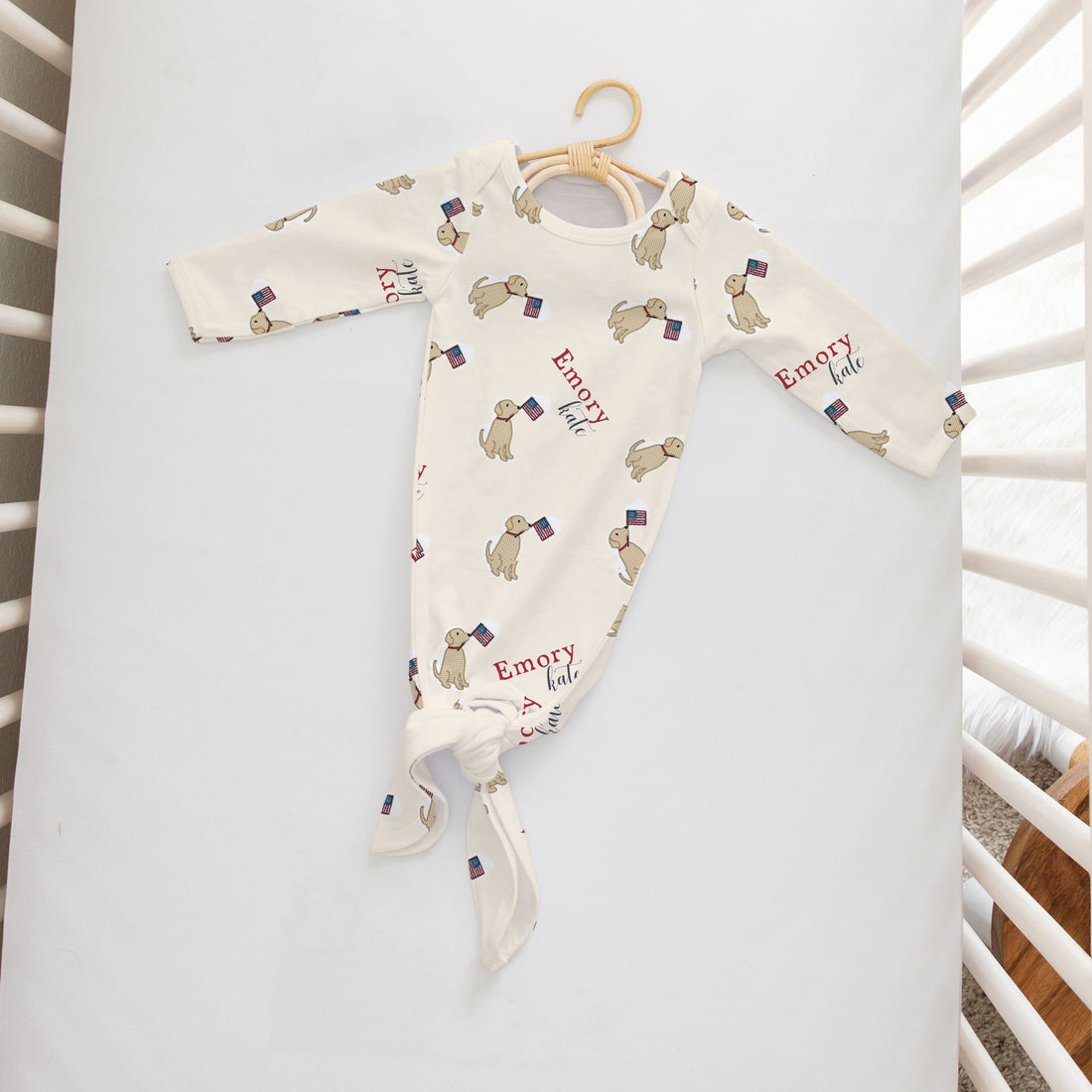 Patriotic Puppy Knotted Baby Gown