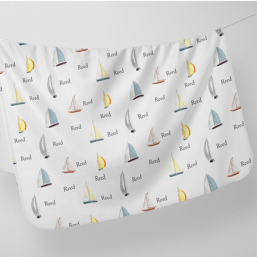 Sail Boat Baby Blanket Newborn Personalized Name Swaddle A Great Baby Nautical Ships