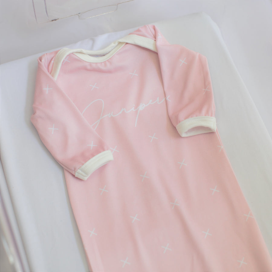 X Marks the Spot Knotted Baby Gown (Pink or Blue)